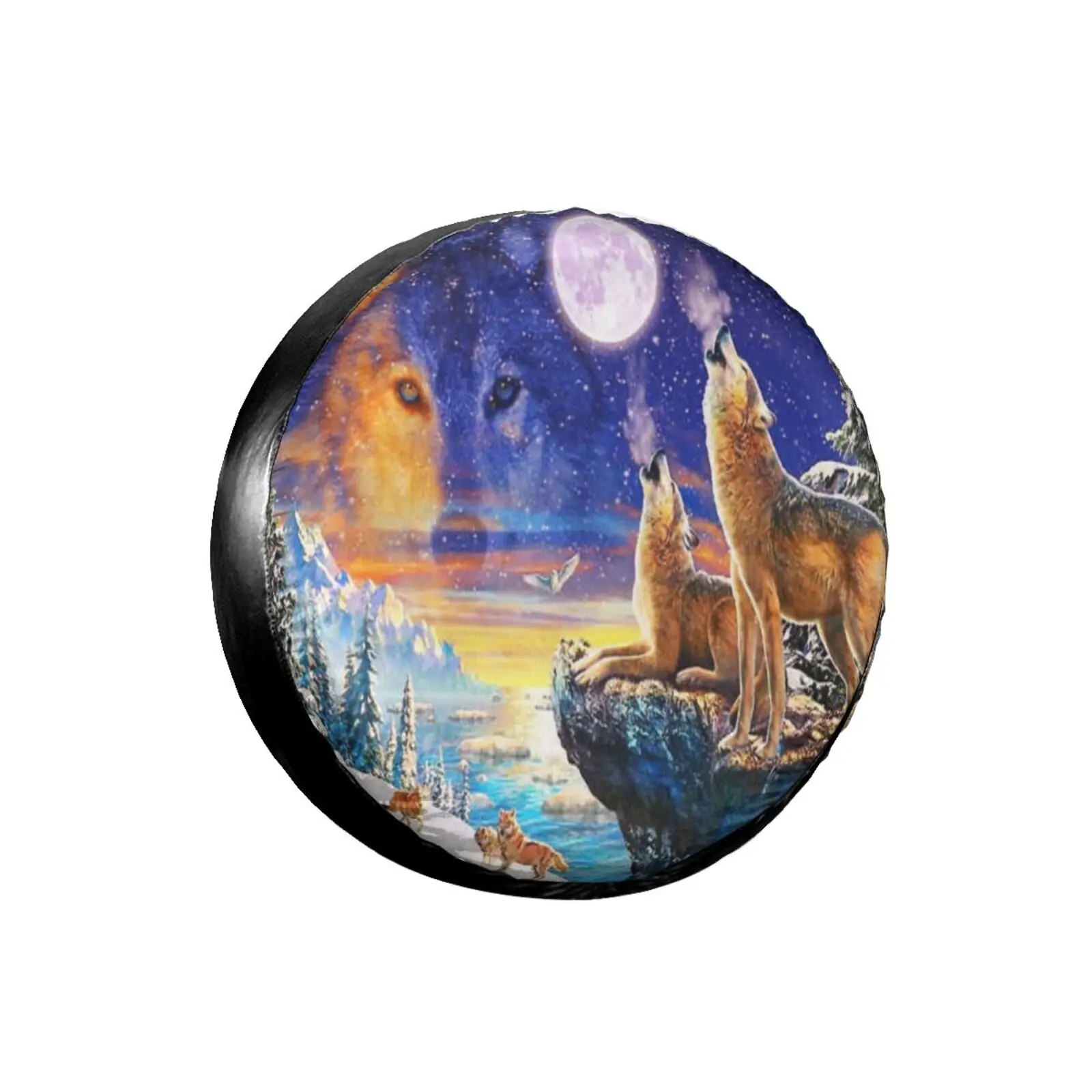 

3D Wolf Animal Spare Tire Cover Waterproof Dustproof Sun Wheel Tire Cover For Jeep, Trailer, SUV Vehicle Anime Tire Cover