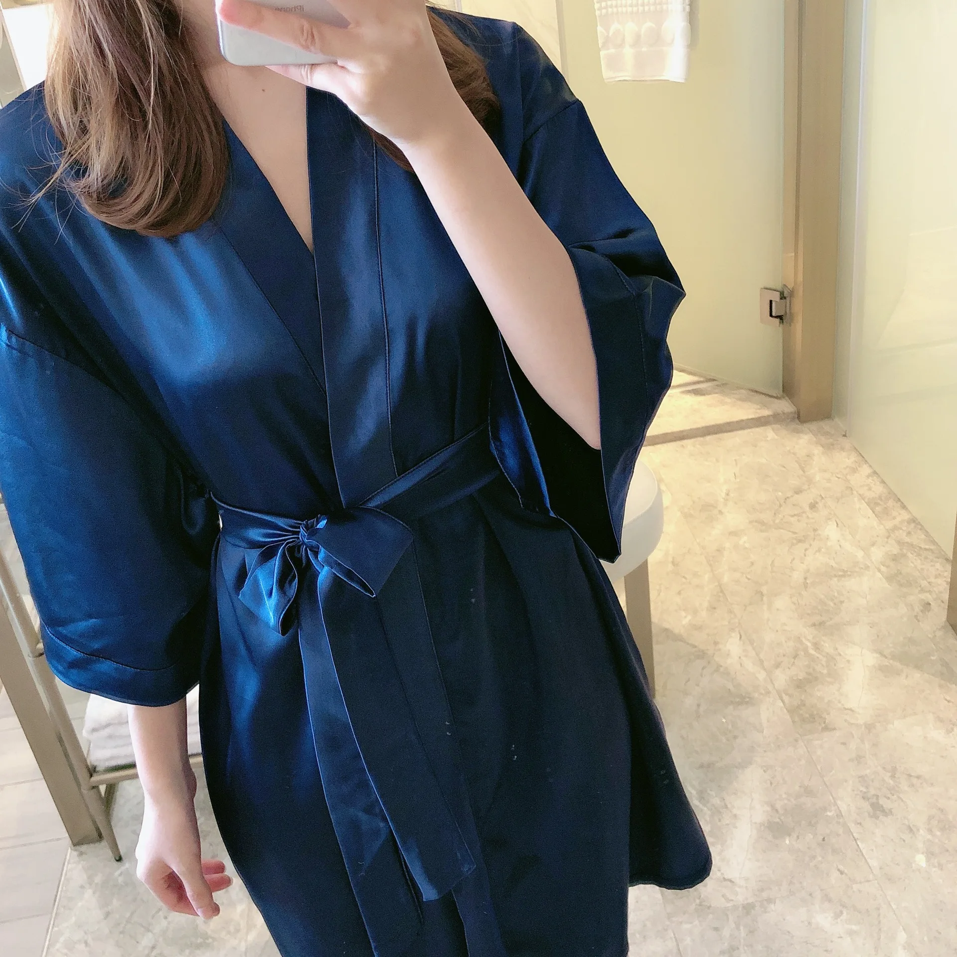 Summer Women's Bathrobe Nightgown Kimono Robes Solid Loungewear Half Sleeve Bridesmaids Gifts Gown for Women Wedding Night Robe