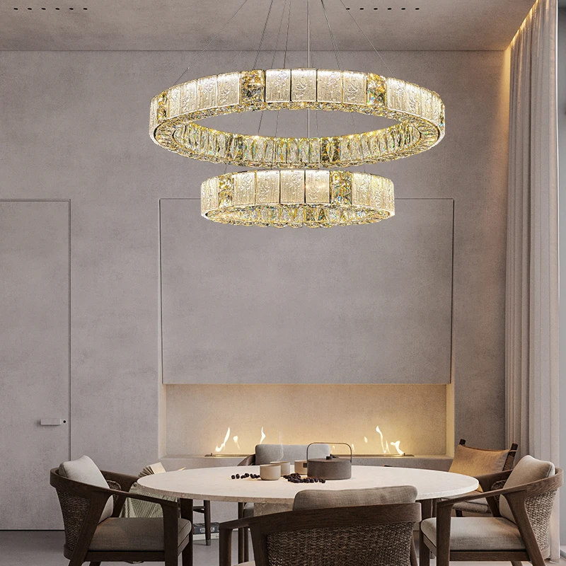 Modern Luxury Crystal Restaurant Pendant Light Circular Rectangular Ceiling Chandelier Simple Chandeliers for Dining Room