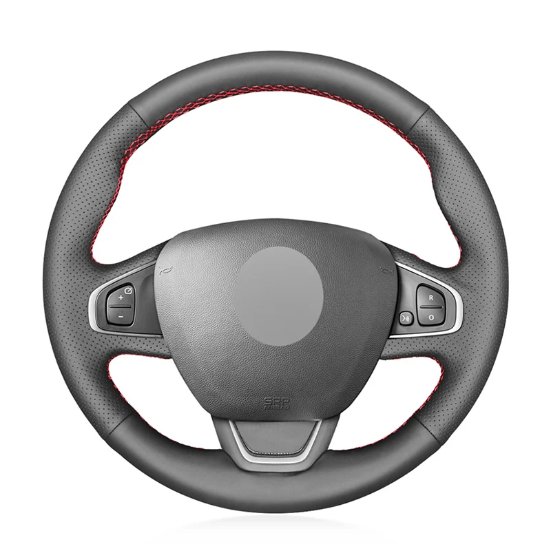 

Car Steering Wheel Cover For Renault Clio 4 (IV) Kaptur Captur 2016-2019 Black Leather Hand-Stitched Grip On Wrap Cover Interior