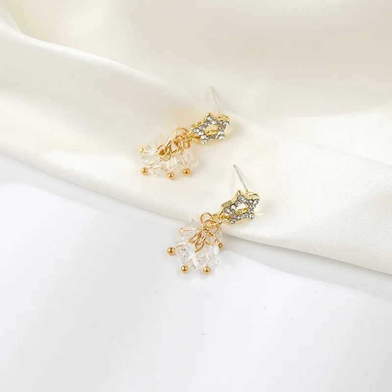 

JP74 S925 silver needle Korean five-pointed star net celebrity with crystal exquisite short paragraph small earrings