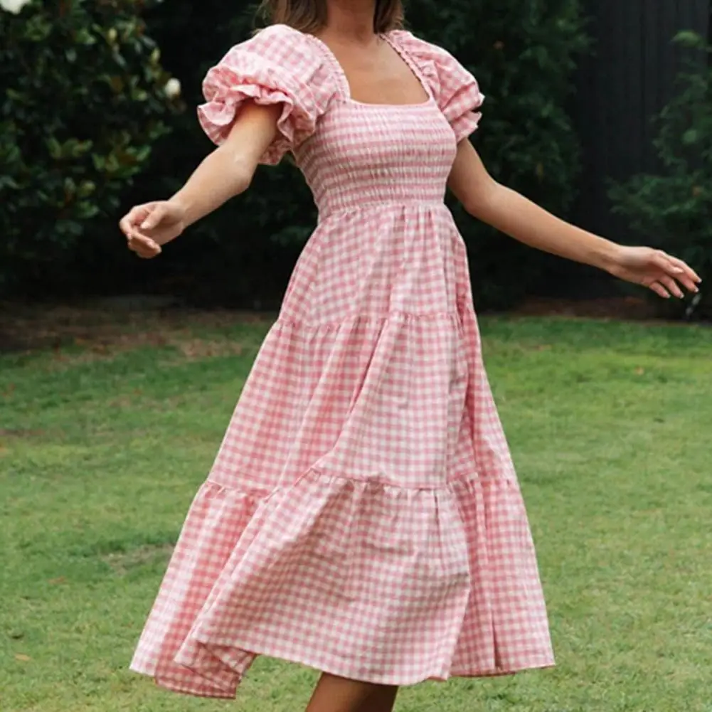 

Polyester Trendy High Waist Summer Dress Breathable Casual Dress Elegant for Date