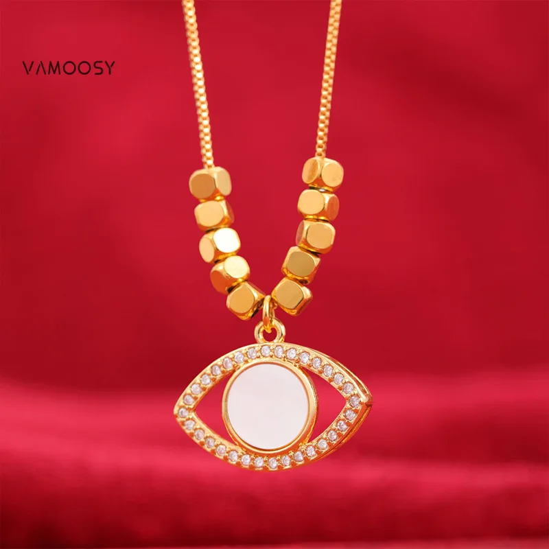 Dainty Gold Color Evil Eye Necklaces for Women Trendy Shell Fishtail Pendant 45cm Short Chains Austrian Zircon Choker Her Gifts