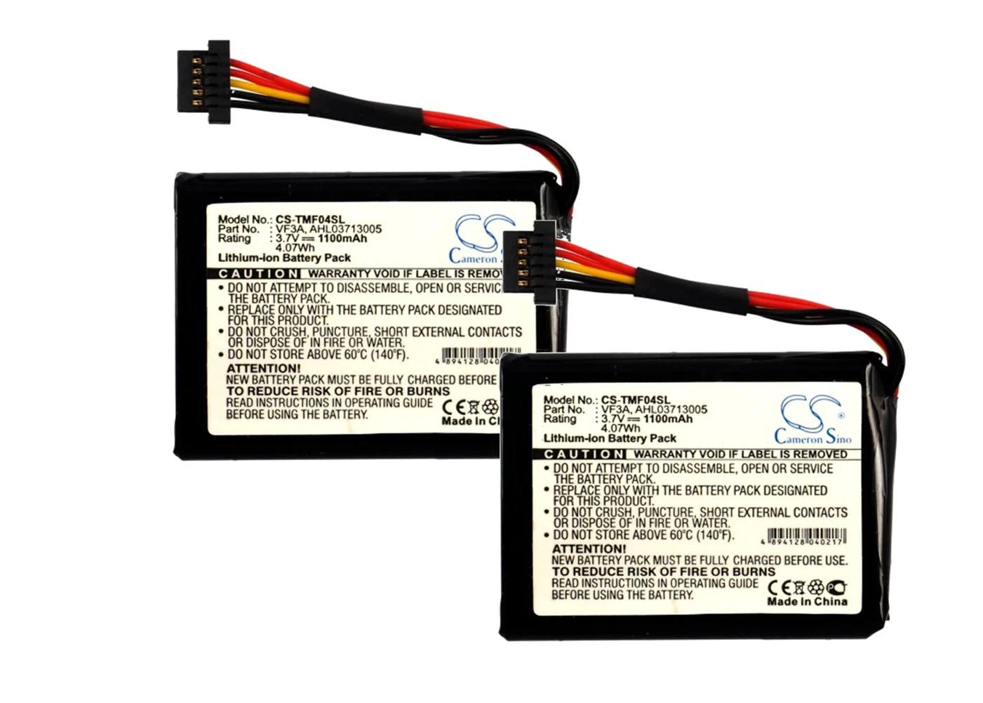 

2pack 1100mA Battery for TomTom XL 340TM LIVE, XL Live, XL LIVE TTS 4EL0.017.01 AHL03713005, VF3A, VF3M