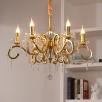 European Style Crystal Candle Chandelier Retro Luxury Golden Hanging Light For Duplex Floor Model Living Room Lamp Luminaire
