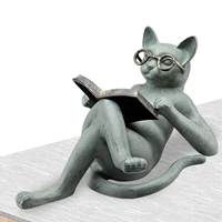 literary cat garden statue reading literature cat with glasses garden art craft for patio lawn yard decoration creative