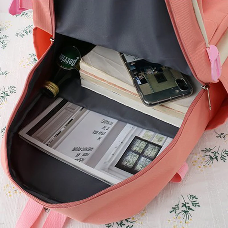 4 Pcs Set Harajuku Women Backpack Teenage Girls Kawaii Canvas School Bags College Student Laptop Woman Bookbags Rucksack 2022