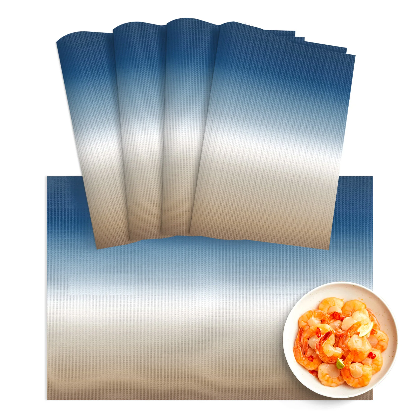 

4/6Pcs Table Mat Blue Khaki Gradient Bowl Pad Coaster Set PVC Dining Table Placemats Home Decoration Kitchen Accessories