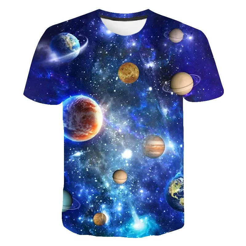 

2022NEW Summer Space Galaxy Planet Universe 3D Printed T-shirt Men's Ladies Kids Sky Star Round Neck Streetwear Fashion Men