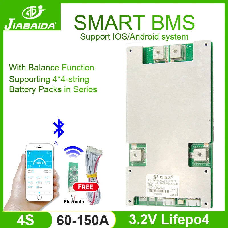 

JBD Smart Bms 4S Lifepo4 100A Bluetooth 3S 12V With Balance Board UART 60A 80A 120A 150A For Li-Ion Lithium Battery