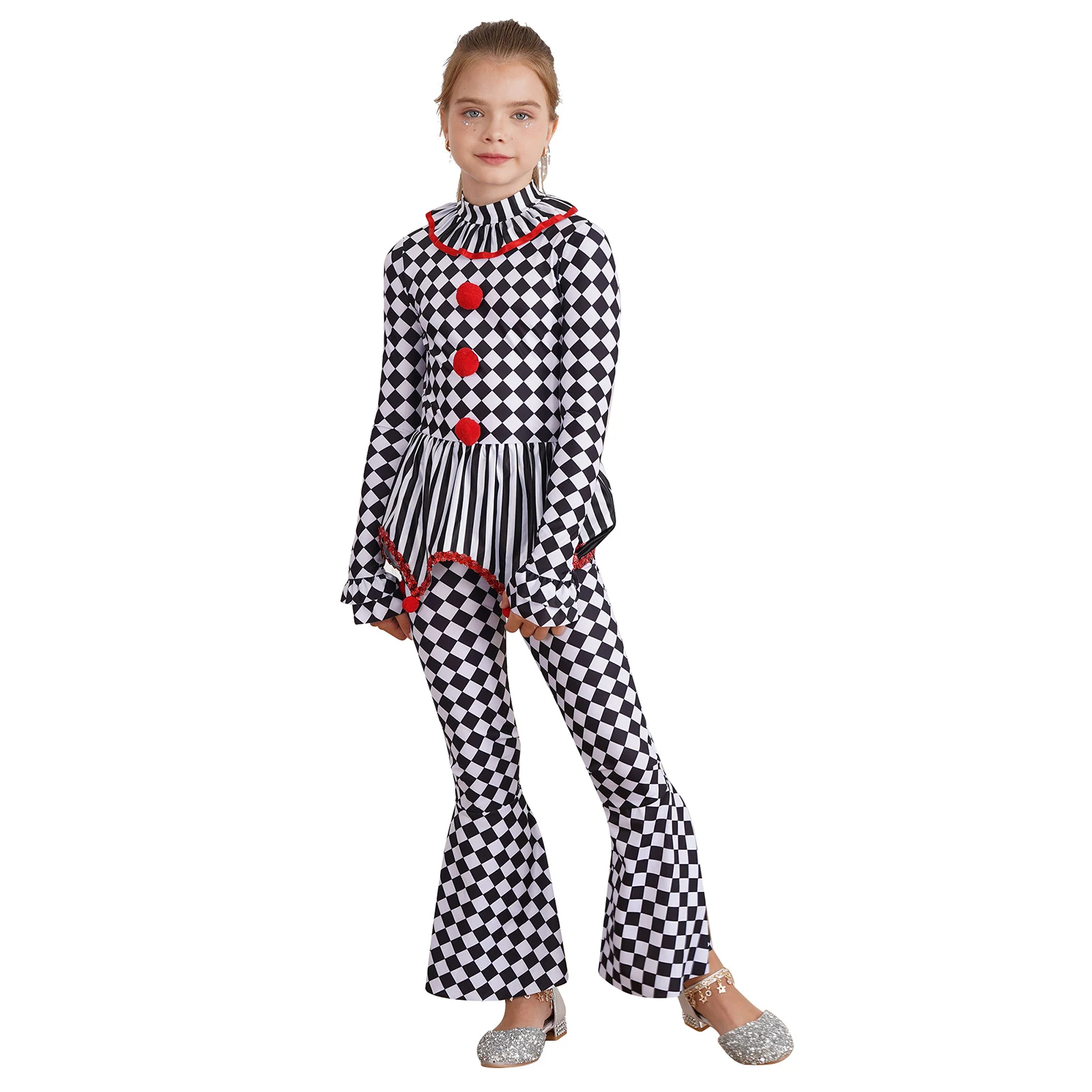 Детский женский комбинезон на молнии с длинным рукавом и шахматным принтом