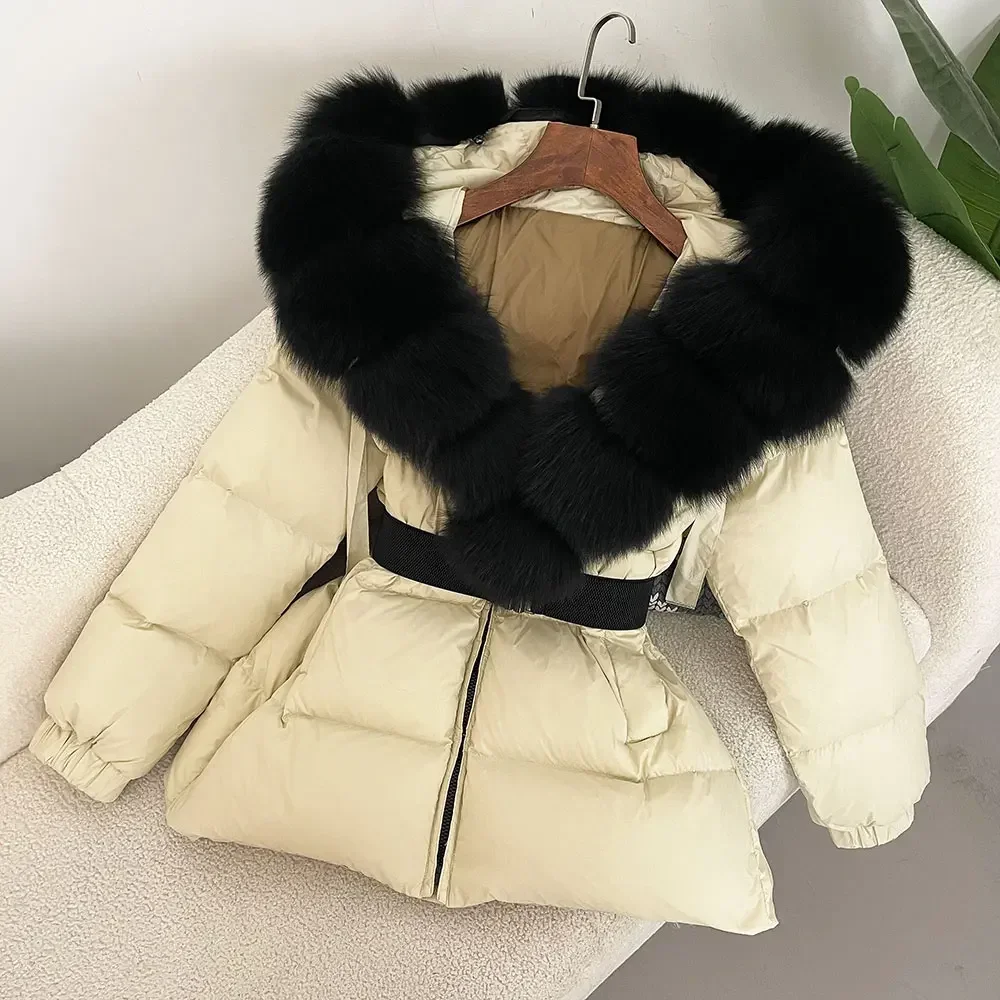 Модная зимняя куртка 2024 женская из натурального лисьего меха с воротником и