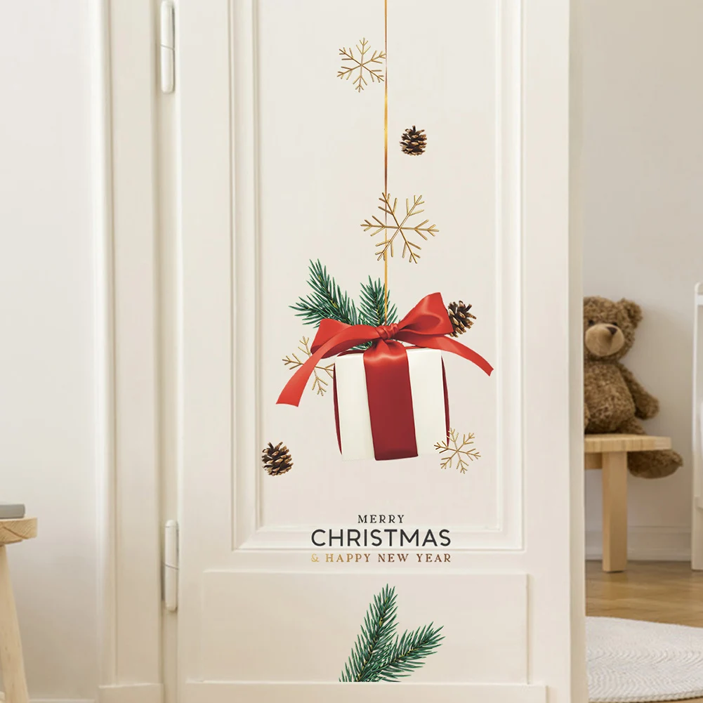 

Christmas Gift Pattern Wall Stickers Christmas Festival Decoration Wallpaper Home Decor New Year Decals Glass Window Door Poster