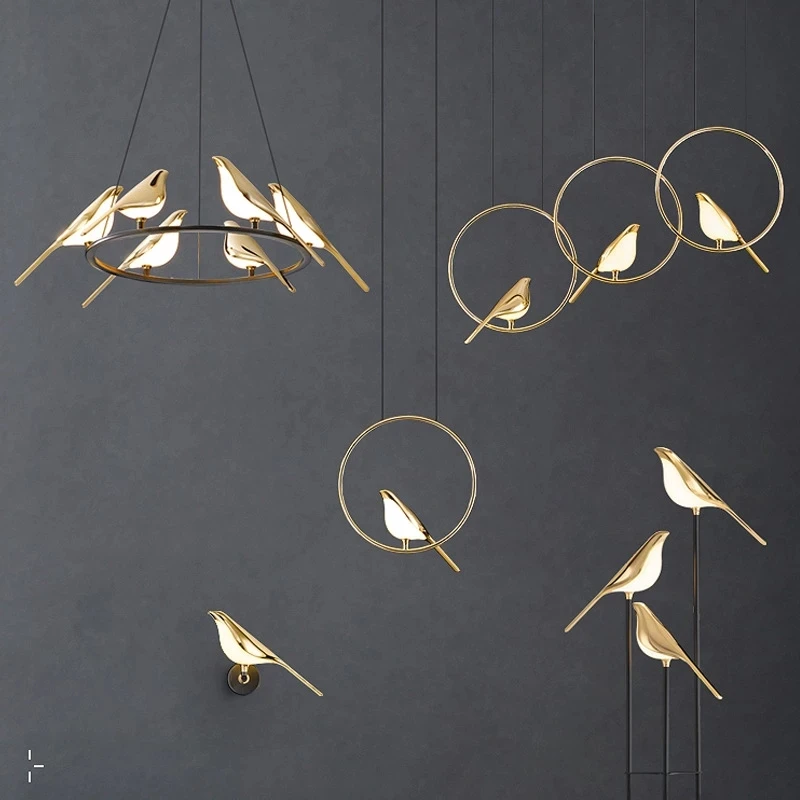 NEW Gold Magpie Bird Ceiling Chandelier Lighting For Dining Room Luminaire Suspension LED Pendant Lamp lustre Fixture
