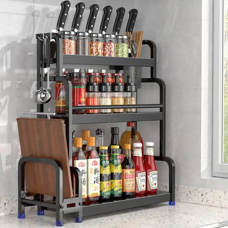 

Stainless Steel Knife Holder Kitchen Chopsticks Seasoning Storage Rack Multi-layer Pot Lid Spoon Holder Kitchen Organizer Shelf