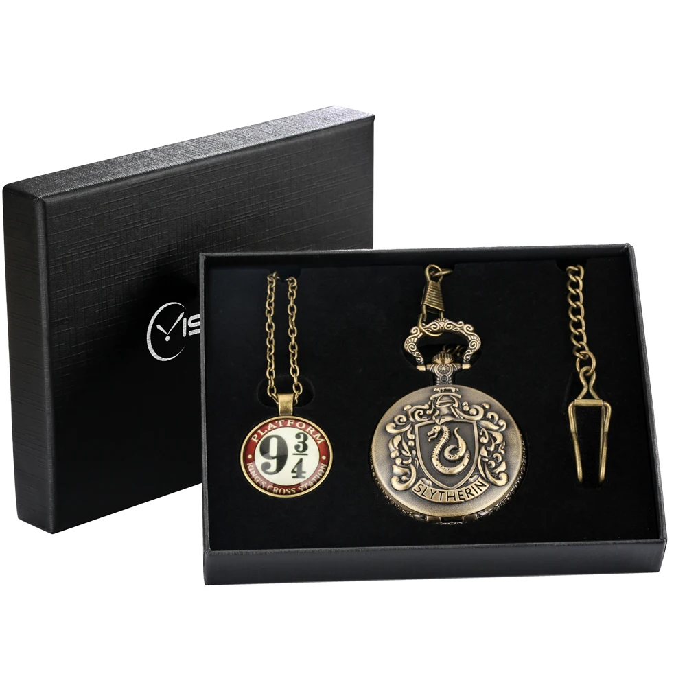 Clock Watches House Pocket Watch Gift Set College Analog Pendant Watch Women Men Clock Necklace Fob Chain Gifts Box Hour Present