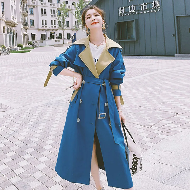 

Jacket Female Spring Autumn Long 2022 Women's Trench Coat Casual Contrasting Colors Windbreaker Loose Fashion New Ladies Cloak