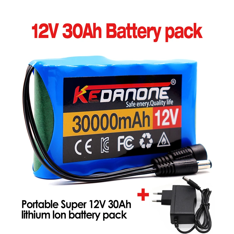 

NEW Portable Super 12V 30000mah Battery Rechargeable Lithium Ion Battery Pack Capacity DC 12.6v 30Ah CCTV Cam Monitor + Charger