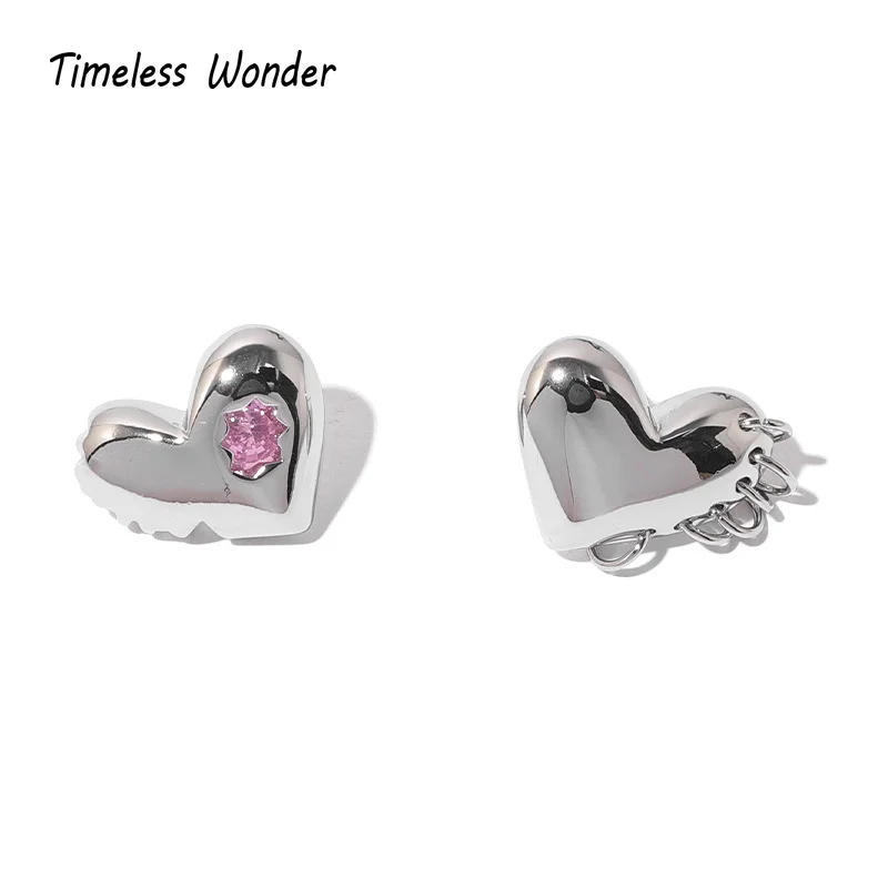 

Timeless Wonder fancy Geo Heart Zirconia Stud Earrings for Women Jewelry Designer Ins Egirl Fashion Korean Trendy Prom Date 4343