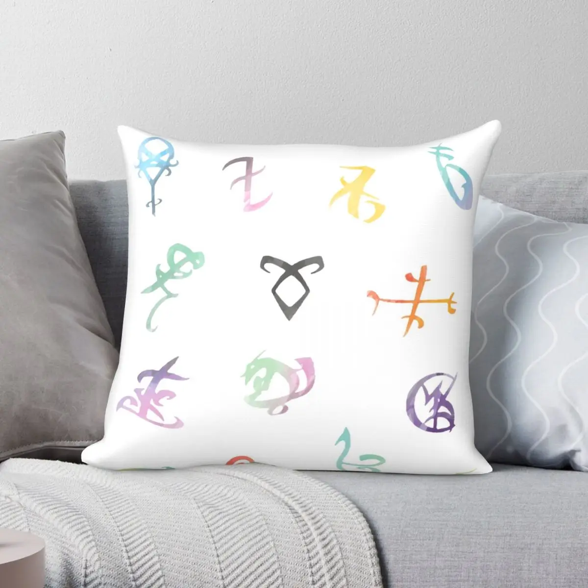 

Watercolor Runes Pillowcase Polyester Linen Velvet Printed Zip Decor Home Cushion Case Wholesale
