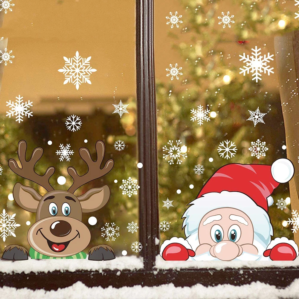 

Рождественские наклейки на стену Дед Мороз Снежинка