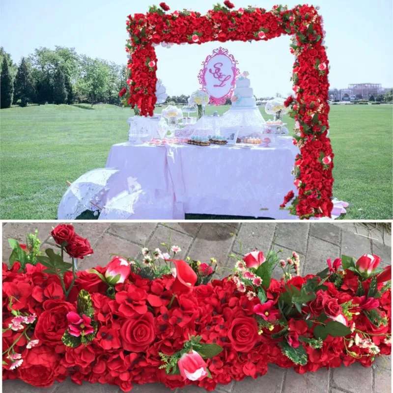 

Свадебный павильон цветы полоски Горячий красный квадрат цветок фон цветок стена свадебное украшение 4 м x 24 см