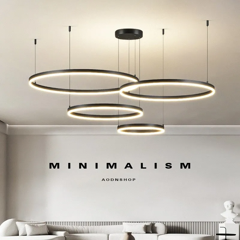

Modern Minimalist LED Chandelier Black Ring Round Lamp For Bedroom Dining Living Room Bar Hang lamp Indoor Luxury Lighting
