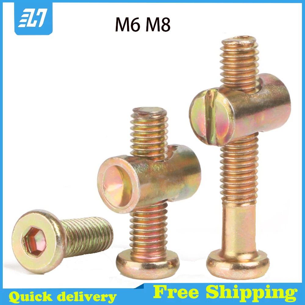 Furniture Screw Oblique Flat Head Hex Socket Upside Down Crib Fittings Bolted Wire Bedside Cabinet Nut Set Kit M6 M8