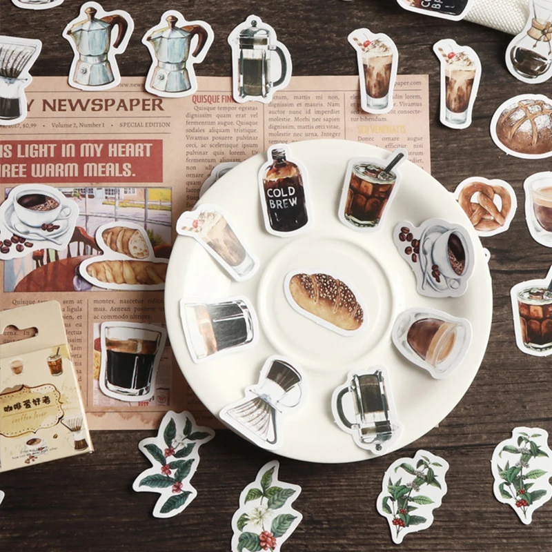 

Card Lover 46 Pcs Coffee Lover Series Boxed Journal Stickers Scrapbooking Paper Sticker Journaling Material Scrapbook Paper