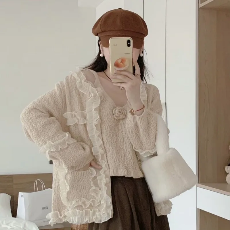 Французский вязаный кардиган с 3d цветами жилет для женщин модный свободный