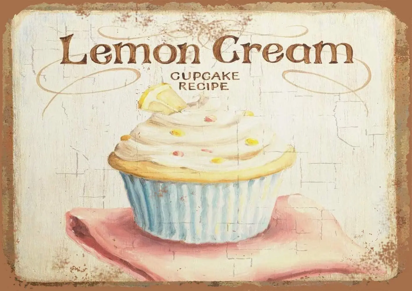 Lemon Crem Cuke Vntge Metl Sgn 8 x 12 дюймов Домашний декор