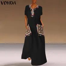 VONDA Stylish Printed Party Long Sundress Short Sleeve Beach Vestido Oversize Femme Casual Loose Robe Spring Bohemian Maxi Dress (4)