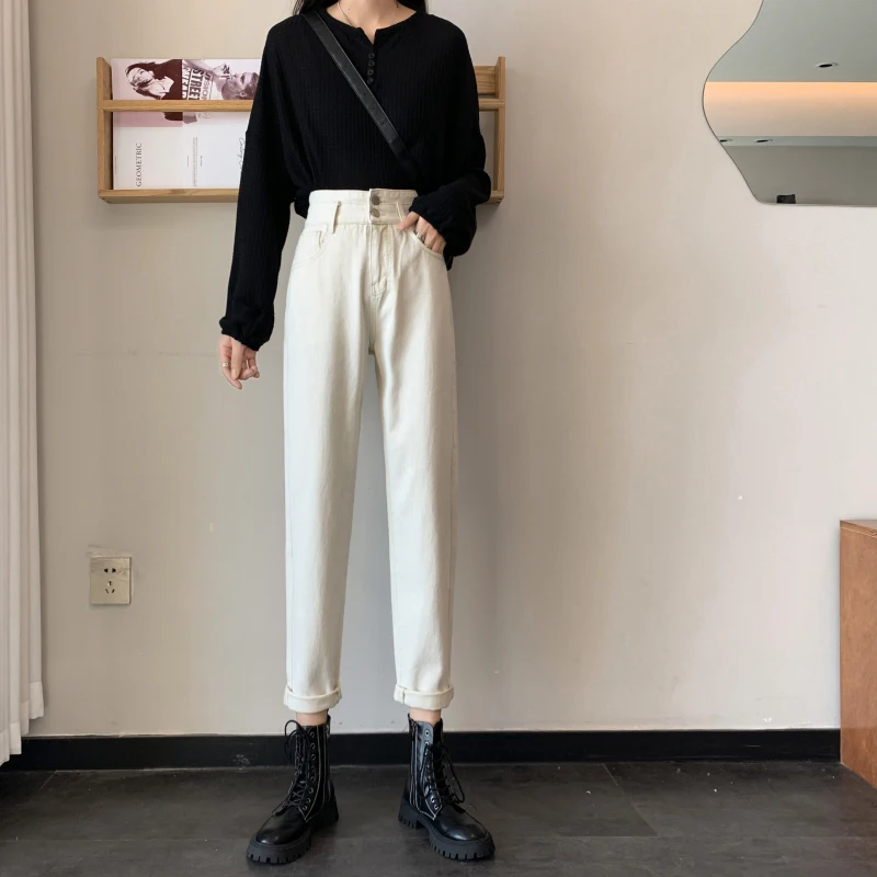 

DD1265 New fashion all-match high waist nine points straight pants jeans