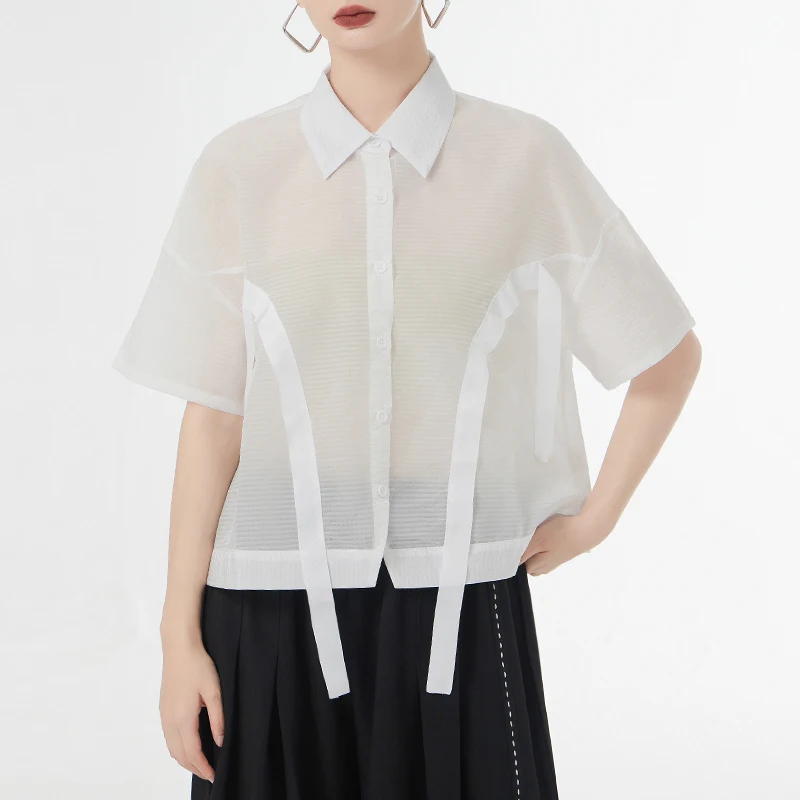 

SuperAen Short Sleeved Shirt for Women 2023 Summer Solid Japan Vintage Single Breasted Casual Loose Shirt for Women