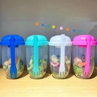 breakfast oatmeal cereal nut yogurt salad cup container set food containers with fork lid portable salad bento box for kids