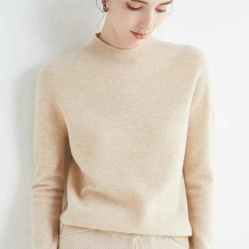 

202 осень и зима бесшовный Женский кашемировый свитер с полувысоким воротом, Свободный пуловер, свитер с глубоким вырезом