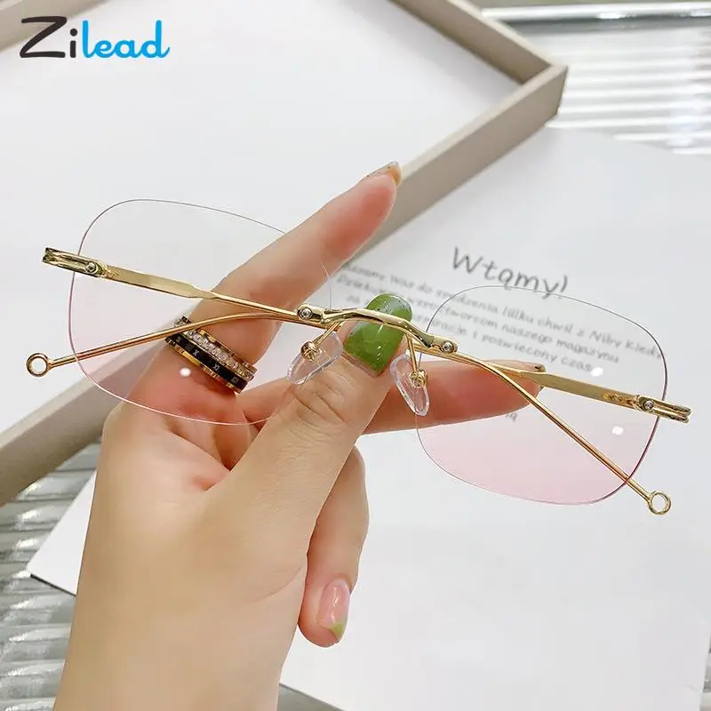 

Zilead Pink Anti Blue Light Rimless Myopia Glasses Women Men Metal Computer Nearsighted Eyeglasses Blush Shortsighted Eyewear