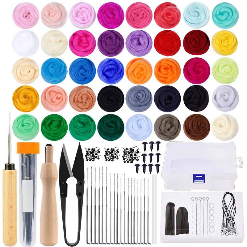 

LMDZ 40Color Christmas Wool Felting Kit Foam Pad DIY Felting Fabric Materials Accessories Felting Needle with Needles Set