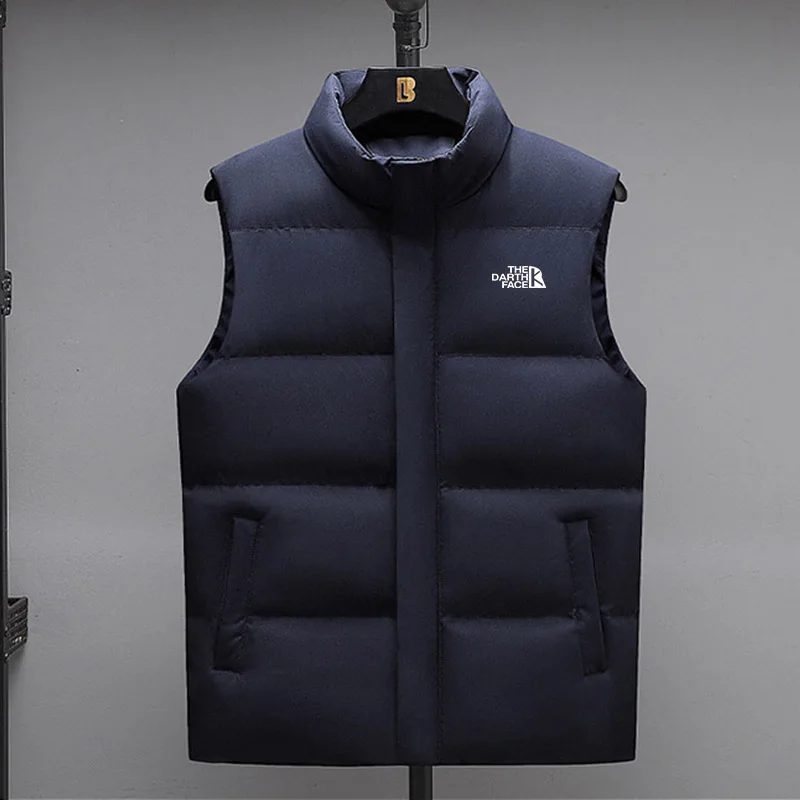 Autumn and Winter Outdoor New Men's Cotton Vest Jacket Solid Color Sleeveless Down Vest Jacket Men's Casual Vest Jacket Plus Siz