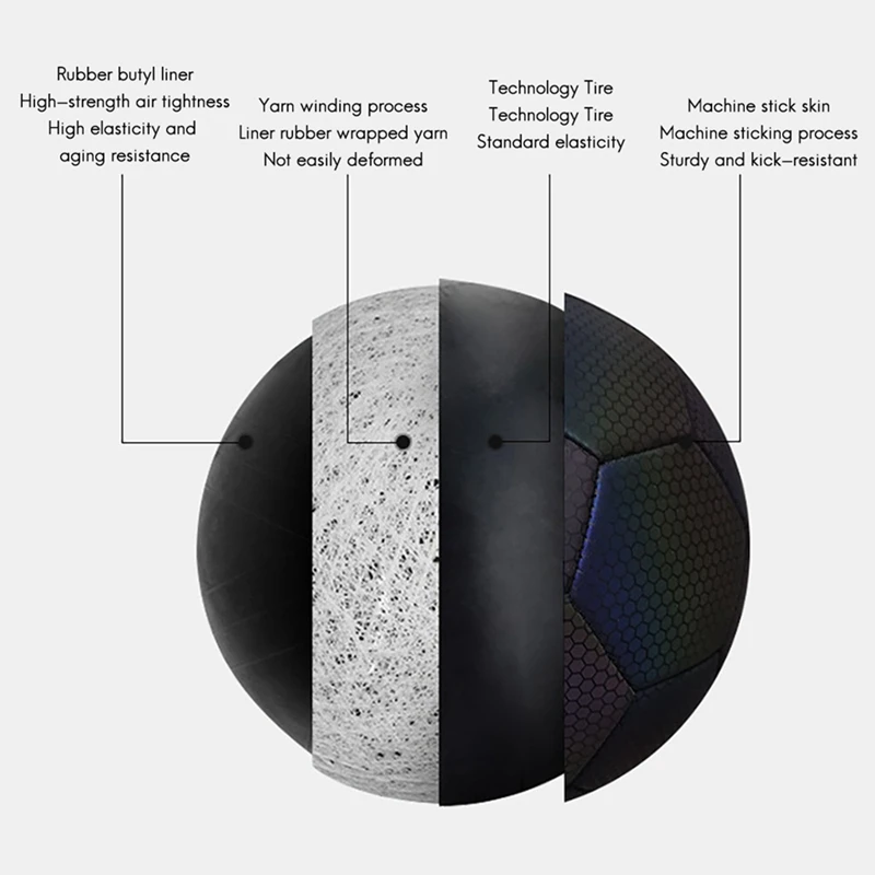 Светоотражающий футбольный мяч 5 размеров с насосом иглой и сетчатой сумкой