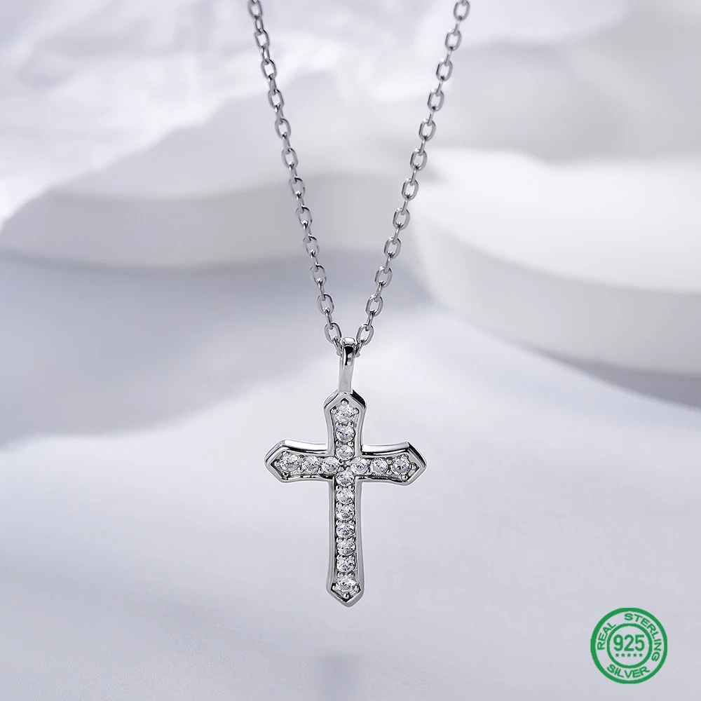 

Женское ожерелье с крестом из серебра 925 пробы, с кристаллами