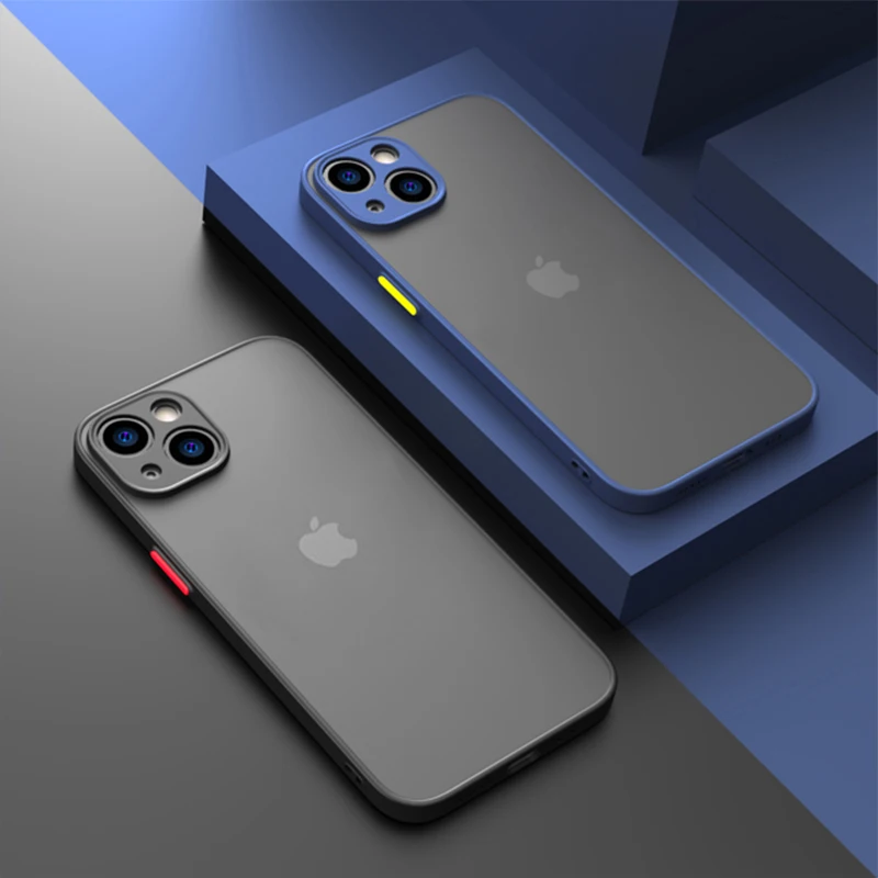 

Luxury Shockproof Armor Matte Case For iPhone 14 13 12 11 Pro Max Mini XR XS X 7 8 Plus Silicone Bumper Clear Hard PC Cover Capa