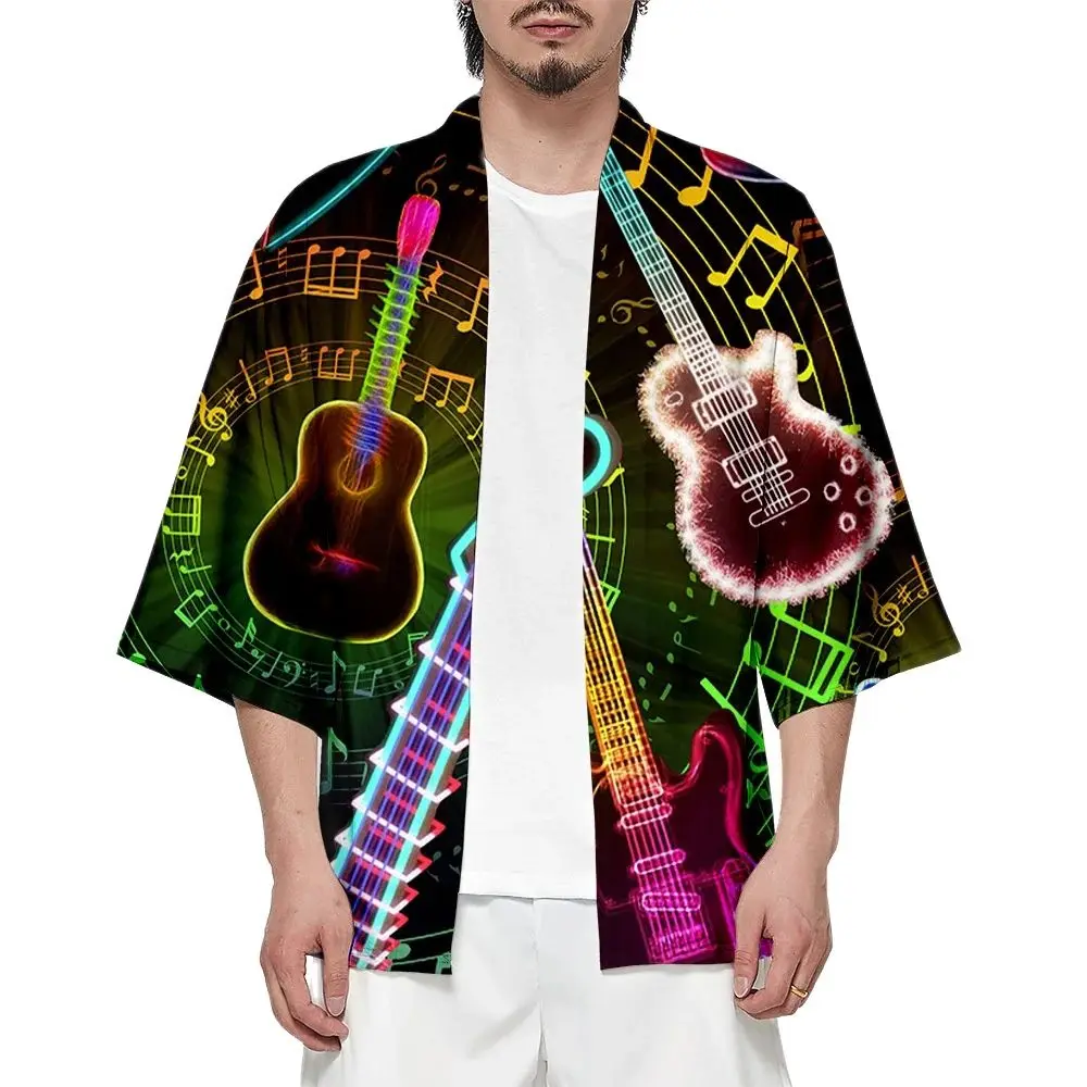 Летнее самурайское кимоно косплей музыкальная гитара принт Хаори японская мода