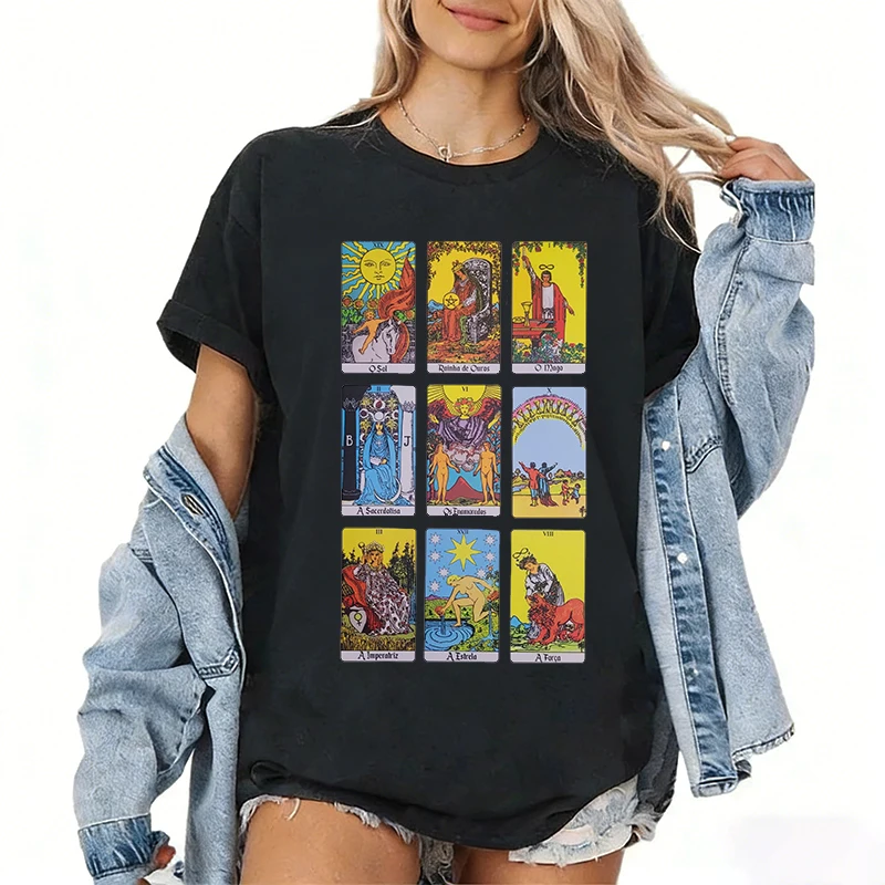 Рубашка Таро Райдер-Велика, женская футболка Mujer Camisa, карта загадочного созвездия, лунная звезда, футболка с изображением королевы Таро (art.: 3920d4aec24d1) - 3920d4aec24d1