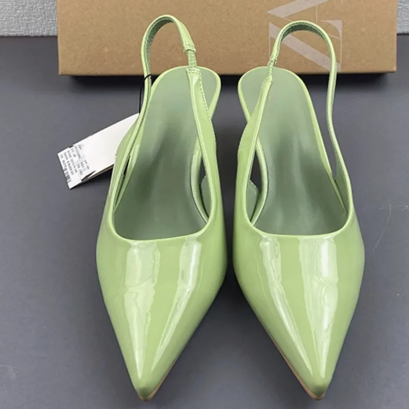 

Туфли женские с ремешком на пятке, лакированная кожа, элегантные офисные туфли-лодочки на высоком каблуке, заостренный носок, лаконичные, однотонные, модные