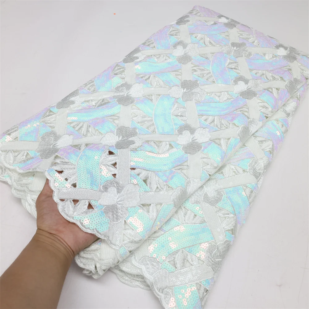 

Latest High Quality African Nigerian Tulle Lace Fabric With Sequins Embroidery Sewing Guipure French For Wedding Party LY1804