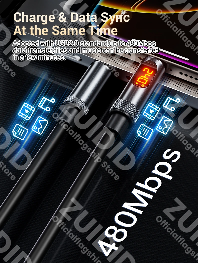 Фото Светодиодный дисплей PD240W Кабель USB C — USB C для iPhone 15 16 Pro 5A Шнур для быстрой зарядки данных типа C для MacBook Pro Xiaomi Samsung 2M №3