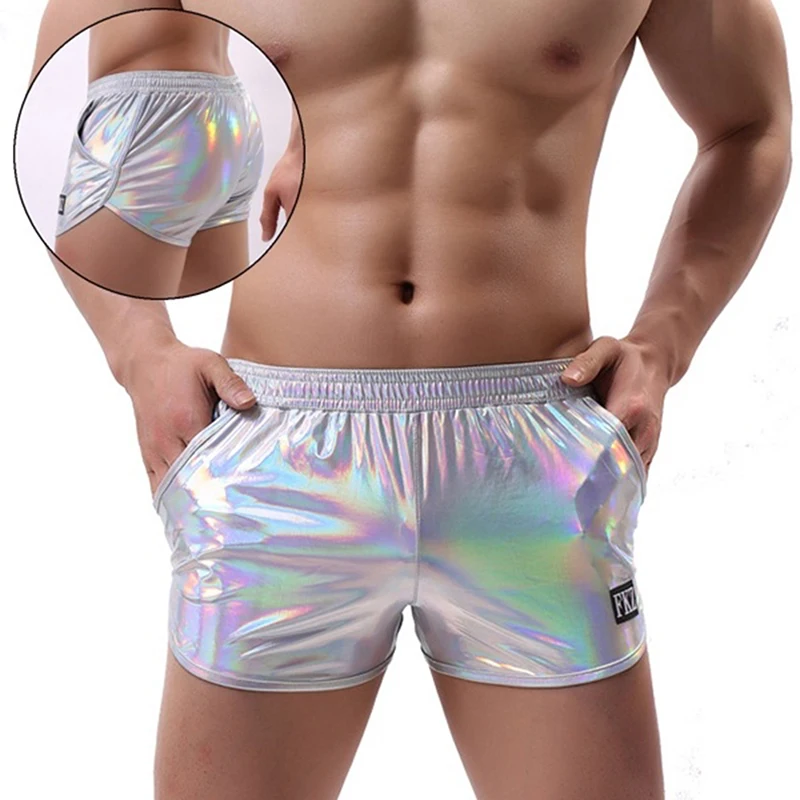 

Men's Boxer Shorts Shiny PU Leather Sexy Underwears Male Trunks Dance Boxer Sheath Lingerie Gay Shorts