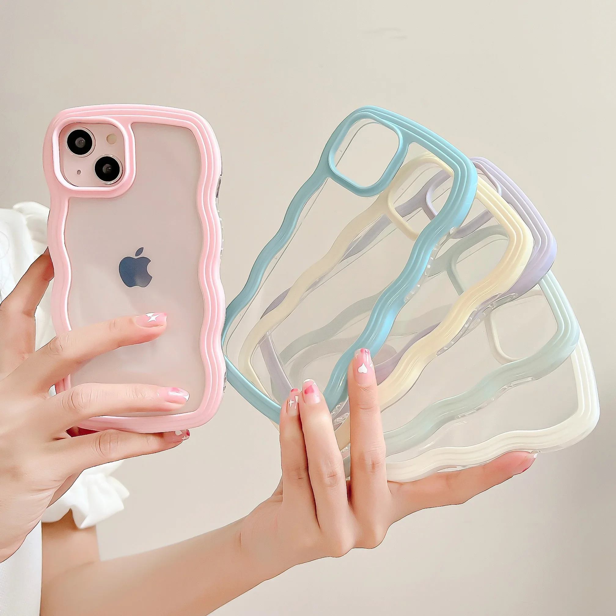 Модный прозрачный чехол с вьющейся волной для iPhone 16 11 12 13 14 15 Pro Max 8 Plus X XR XS