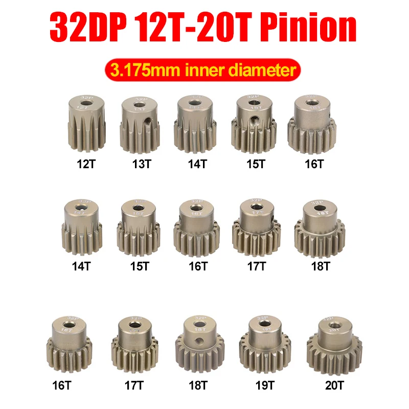 

32DP 3.175mm 12T 13T 14T 15T 16T 17T 18T 19T 20T Metal Pinion Motor Gear for 1/10 RC Car Truck Buggy Brushed Brushless Motor